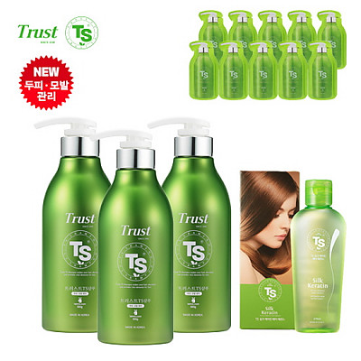 [TS샴푸] 트러스트 TS 샴푸 500ml×3개+ TS  실크 케라틴 헤어 에센스 170ml+ 프리미엄 샴푸 6ml×10개