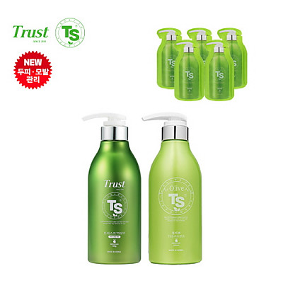 [TS샴푸] 트러스트 TS 샴푸 500ml+ 올리브  TS 트리트먼트 500ml+ 프리미엄 샴푸 6ml×5개