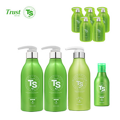 [TS샴푸] 프리미엄 TS 샴푸 500ml×2개+ 프리미엄 TS 샴푸 100ml+ 올리브 TS 트리트먼트 500ml+ 프리미엄 샴푸 6ml×5개