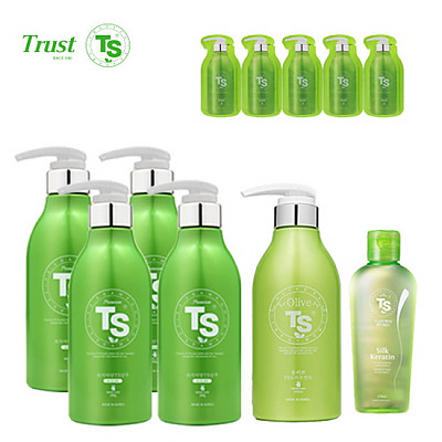 [TS샴푸] 프리미엄 TS 샴푸 500ml×4개+ 올리브 TS 트리트먼트 500ml+TS 실크 케라틴 헤어 에센스 170ml+프리미엄 샴푸 6ml×5개